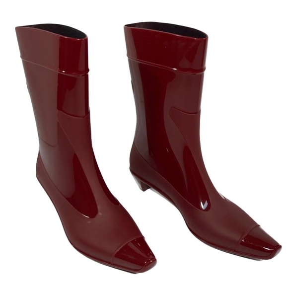 🍒NEW Jeffrey Campbell Drench Kitten Heel Rain Boots in Cerise Gloss, Size 9 - Picture 2 of 11